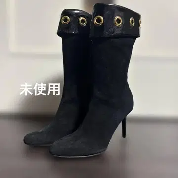 미사용 JIMMY CHOO 블랙 스웨이드 미들 힐 부츠