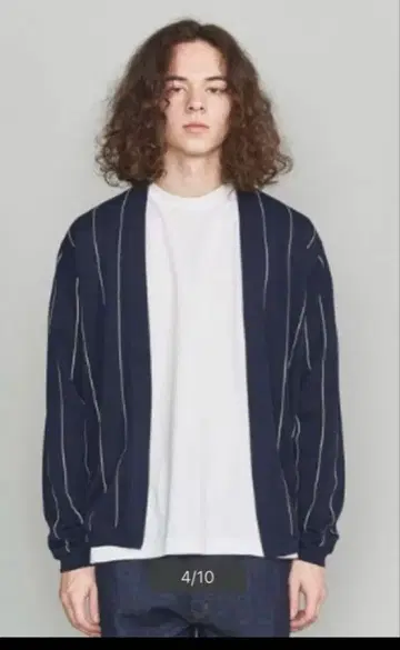 UNITED ARROWS B&Y 스트라이프 노버튼 가디건