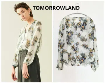 TOMORROWLAND 실크 부케 플라워 프린트 V넥 블라우스