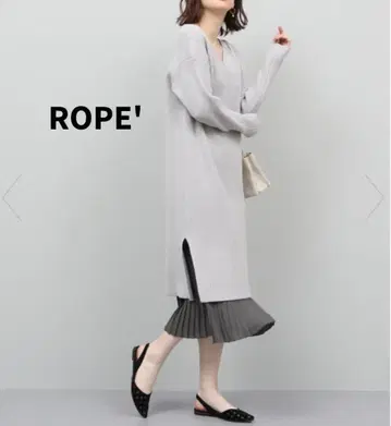 ROPE' 그레이 니트 롱 원피스 플리츠 이너 포함 그레이