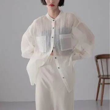 LOWRYSFARM 밴딩 시어 셔츠 LS 블라우스 아이보리