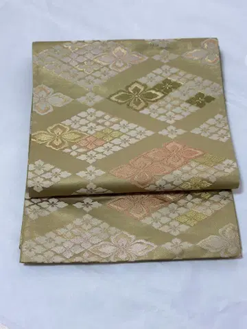 나고야 오비 올리브 그린 마름모 패턴