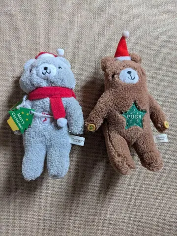 크리스마스 산타 모자 곰 봉제 인형 2체 세트