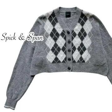 새상품급 Spick&Span 아가일 체크 숏 기장 가디건