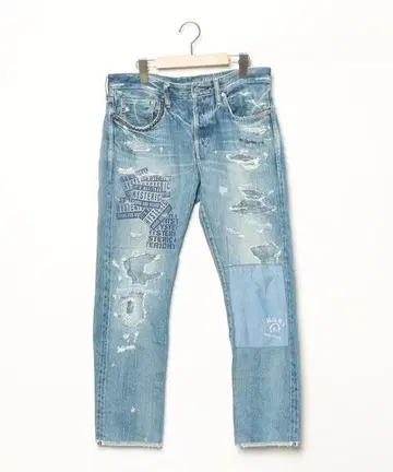 HYSTERIC GLAMOUR 레어 데미지 가공 데님 테이퍼드 팬츠