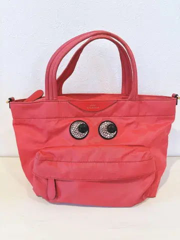 ANYA HINDMARCH 핑크 레드 토트백 눈 디자인 뱀 무늬
