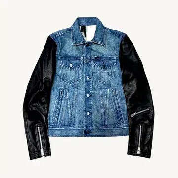 Switching leather Denime jacket