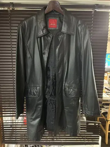 dual 블랙 가죽 롱 코트 L