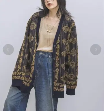 JEANASIS 12G 플로트 자카드 브라이트 V 가디건 지나시스