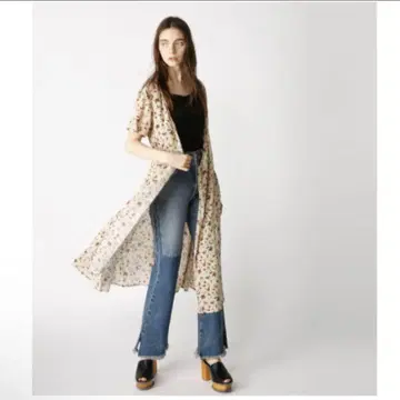 moussy 가디건 반팔 롱 원피스 꽃무늬 2way 네이비