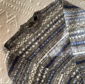 그레이 페어아일 패턴 니트 스웨터 울 남성용 구제 의류 L 사이즈