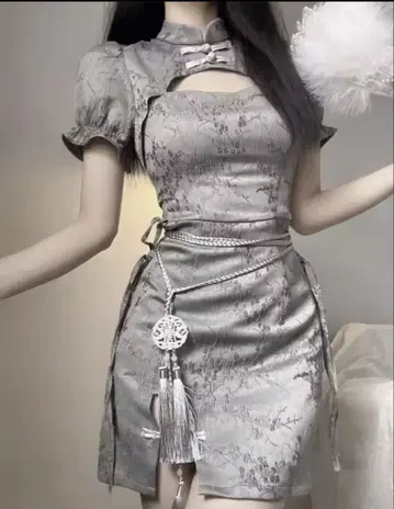 미니 기장 차이나 드레스 그레이 계열 시착만 한 상품 L 사이즈