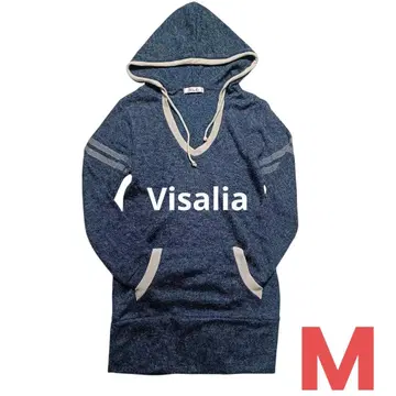 Visalia V넥 니트 롱 후드티 가을/겨울 니트 네이비 캐주얼