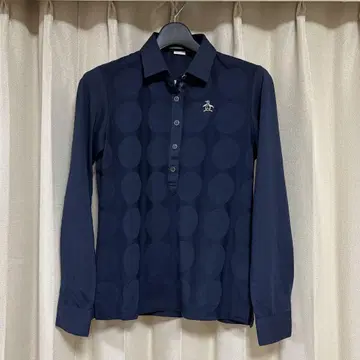 Munsing wear 네이비 도트 무늬 긴팔 셔츠 사이즈 M