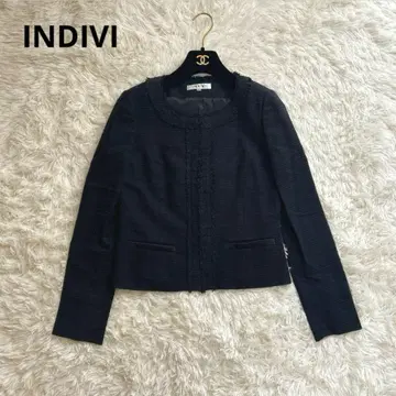 INDIVI 인디비 노카라 자켓 네이비 36 S 사이즈