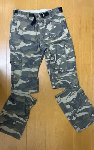 카모플라쥬 카고 팬츠 사이드 슬릿 하프 팬츠 와이드 팬츠