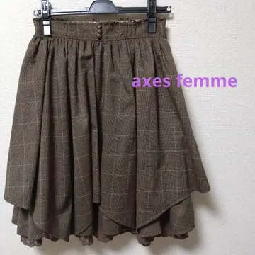 axes femme 브라운 체크 무늬 플레어 스커트