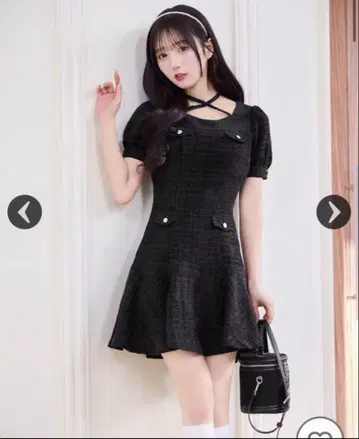 미셸 마카롱 트위드 플레어 원피스 블랙