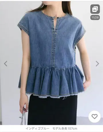 pual ce cin 면린넨 데님 프렌치 슬리브 블라우스