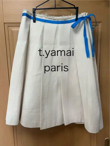 t.yamai paris 아이보리 플리츠 스커트 파랑 허리 리본