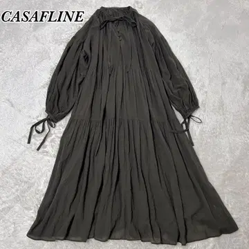 CASA FLINE 티어드 롱 원피스 카키 긴팔 프리 사이즈