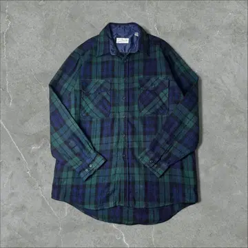 80s SEARS ROEBUCK 블랙워치 울 셔츠 L 네이비 그린