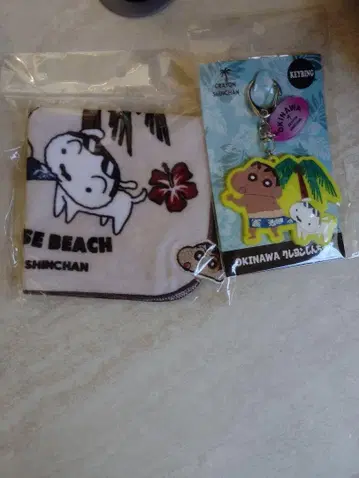 오키나와 한정판 트로피컬 짱구 자수 미니 타월 키링