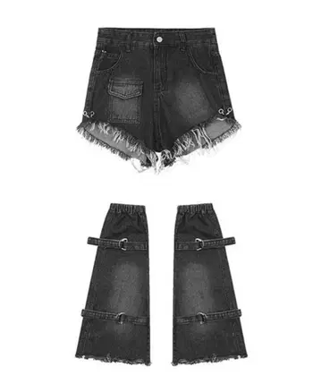 [ 미사용 ] 데님 미니 팬츠 + 데님 레그 커버 세트