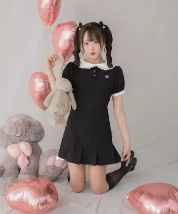 PriCHOU 프릴 카구라 히나코 프릴 칼라 미니 원피스