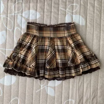 브라운 체크 플레어 스커트
