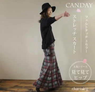 CANDAY 스트레치 체크 플레어 스커트