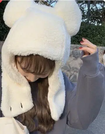 디즈니랜드 미키 화이트 복슬복슬 모자