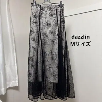 dazzlin 꽃무늬 레이스 롱 스커트 블랙