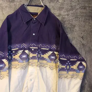멋진 디자인 네이티브 무늬 긴팔 셔츠 웨스턴 오르테가 빈티지 90s