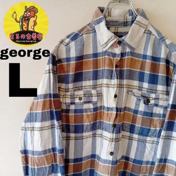 USA 구제 의류 george 플란넬 셔츠 L 블루 화이트 체크