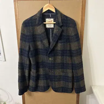made in ITALY 울 혼방 네이비 올리브 체크 자켓