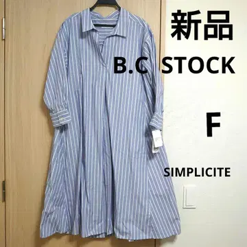 SIMPLICITE 파랑과 화이트 스트라이프 롱 셔츠 원피스 F 새상품