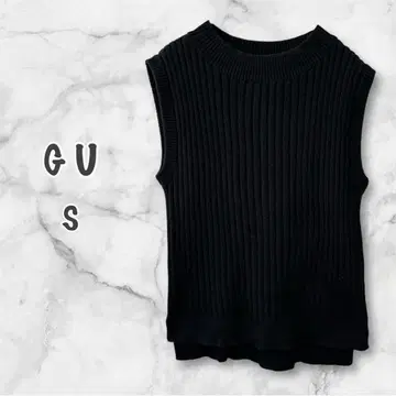 GU 지유 블랙 리브 니트 슬리브리스 상의 스웨터 ( S ) 레이어드