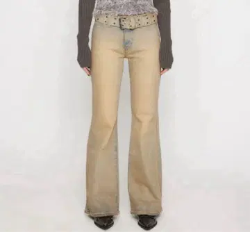 [ 새상품급 ] 라가젬 STUDS BELT FLARE 데님 라이트 블루