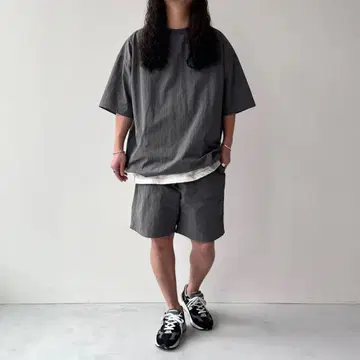 natto 나일론 셋업 차콜 그레이 하프 팬츠