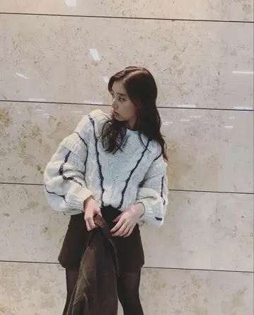 SNIDEL 신키 유코 착용 니트 핸드 스티치 케이블 니트 풀오버