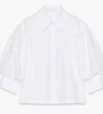 ZARA 화이트 퍼프 슬리브 셔츠 5부 소매 셔츠