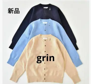 새상품 grin 소프트 라무 나일론 여아 자수 가디건 네이비 니트