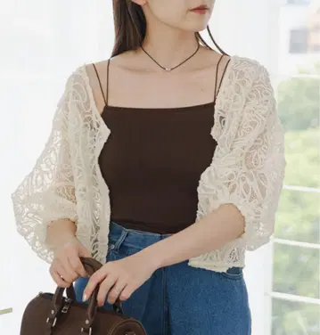 새상품 Kastane 카스타네 시어 레이스 5분 소매 가디건