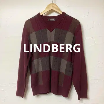 LINDBERG V넥 체크 니트 스웨터/버건디