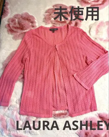 미사용 Laura Ashley 레이스 편직 코튼 가디건 핑크