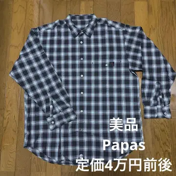 새상품급 Papas 파파스 체크 무늬 긴팔 셔츠 다크 브라운