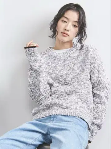 United Arrows 컬러 믹스 크루넥 풀오버