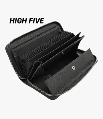 HIGHFIVE 여성용 대용량 장지갑 천연 가죽 코인 스루 블랙