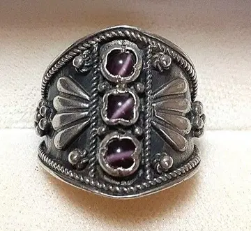 멕시칸 실버 925 자수정 반지 조정 가능 남녀 공용 빈티지